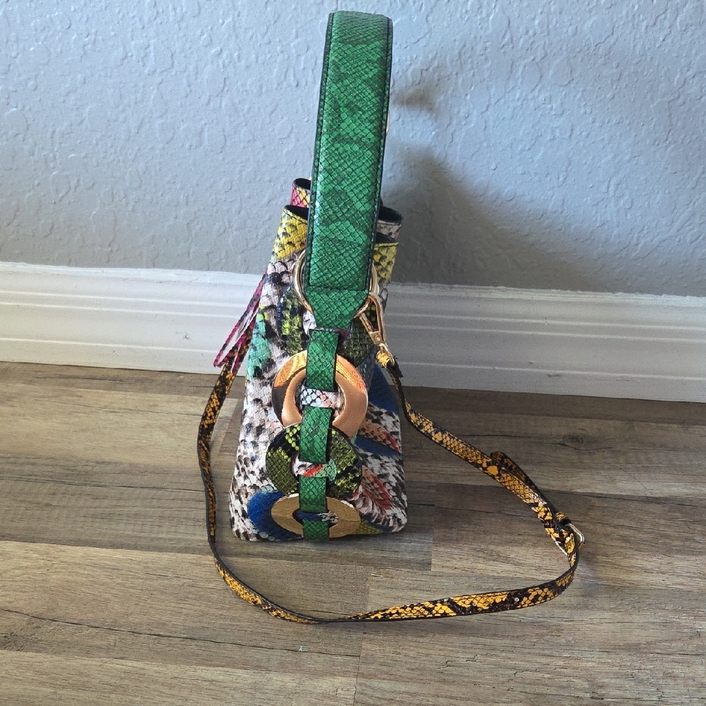 Aldo Multicolor Python Snake-Print Bucket Bag wit… - image 2